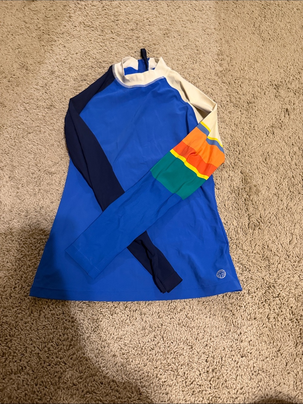 Tory Sport Blue Long-Sleeve Colorblock Rash Guard